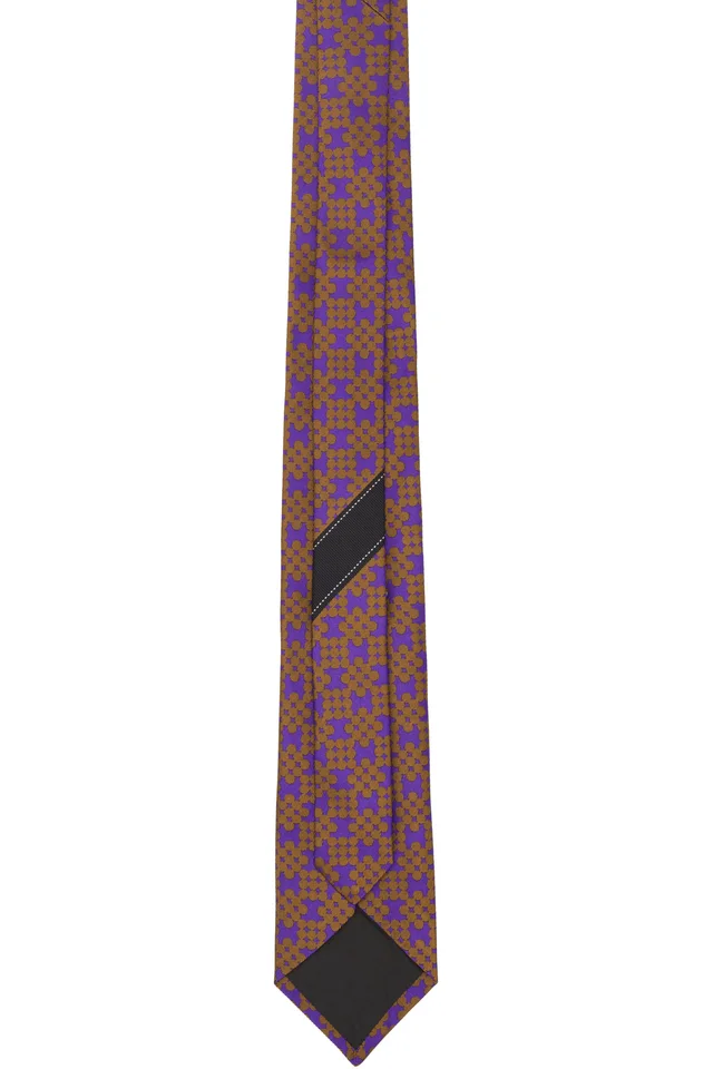 Dries Van Noten Purple & Orange Printed Silk Tie, photo 2 of 3 from SSENSE