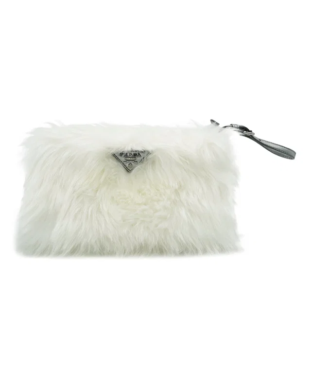 Prada Clutch Bag Fur White Auth 58971 in White from Luxury Promise