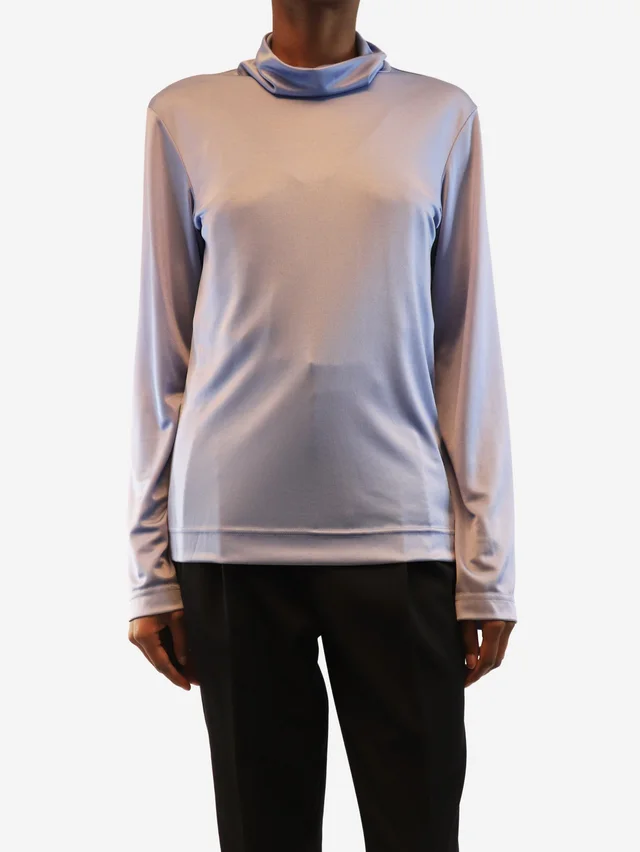 Celine Cornflower blue satin high-neck top - size UK 6 in Blue Satin from Sign of the Times