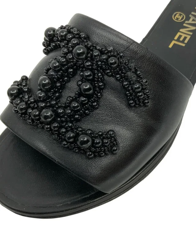 Chanel Embellished Black Slides in Black Leather from HEWI