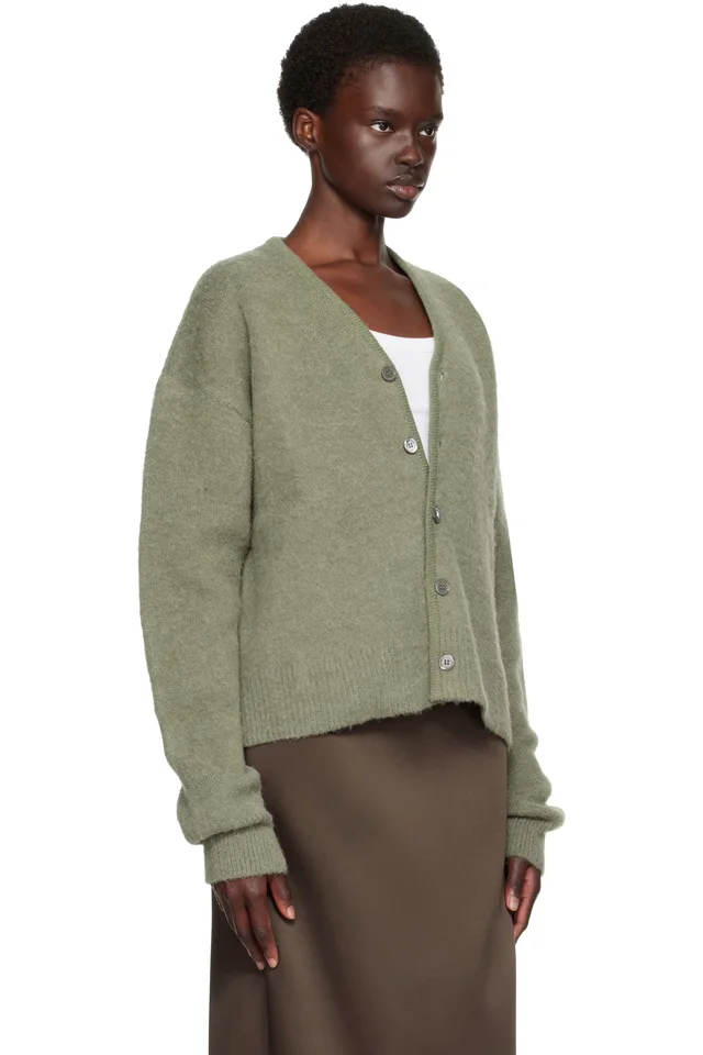 TONYWACK Green Brushed Mohair V-neck Cardigan, photo 2 of 4 from SSENSE