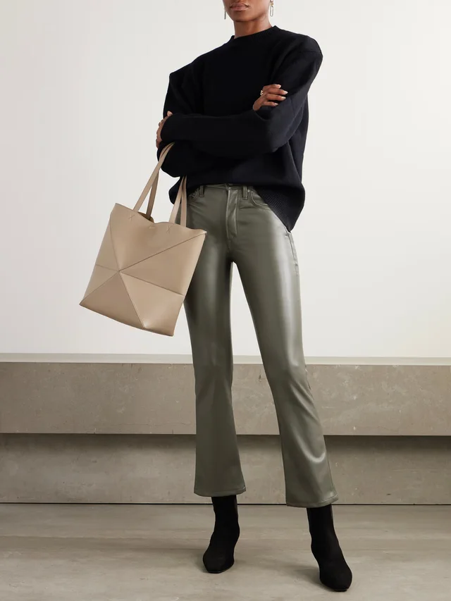 MOTHER The Insider Flood cropped faux leather bootcut pants in Grey, photo 2 of 2 from NET-A-PORTER (Canada)