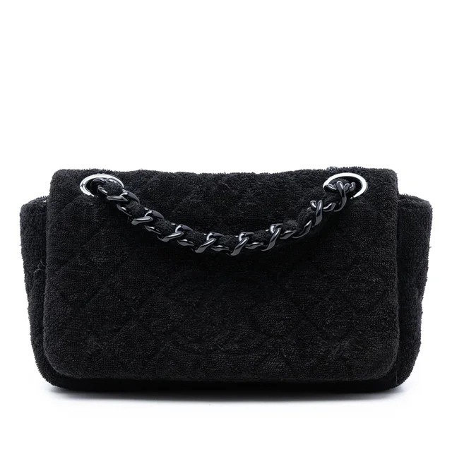 Black Chanel CC Quilted Terry Cloth Flap Shoulder Bag in Black Woven leather from Designer Revival, photo 1 of 1