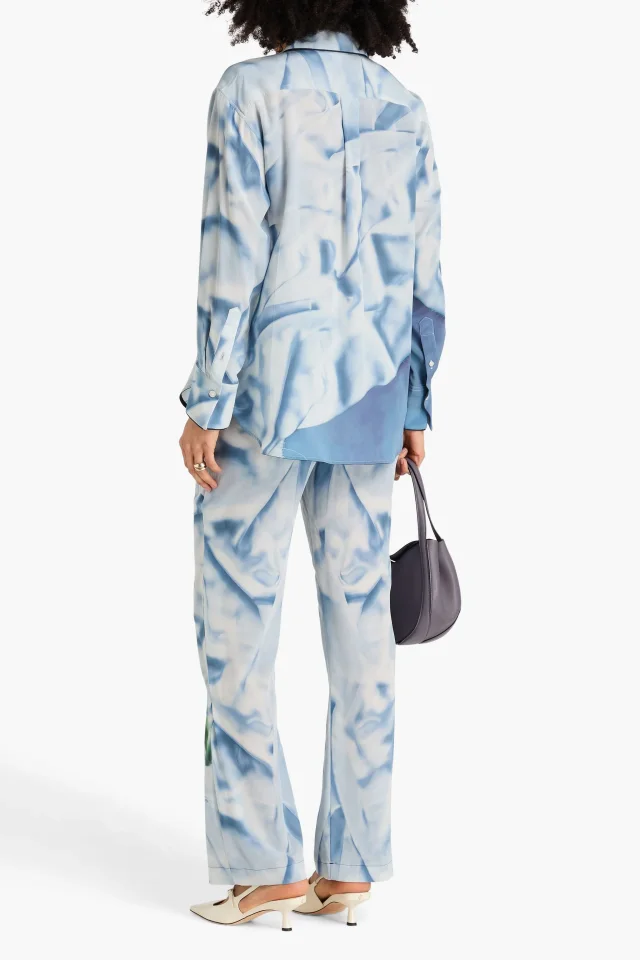 Victoria Beckham Printed Silk-Satin Shirt in Light blue, photo 3 of 4 from THE OUTNET