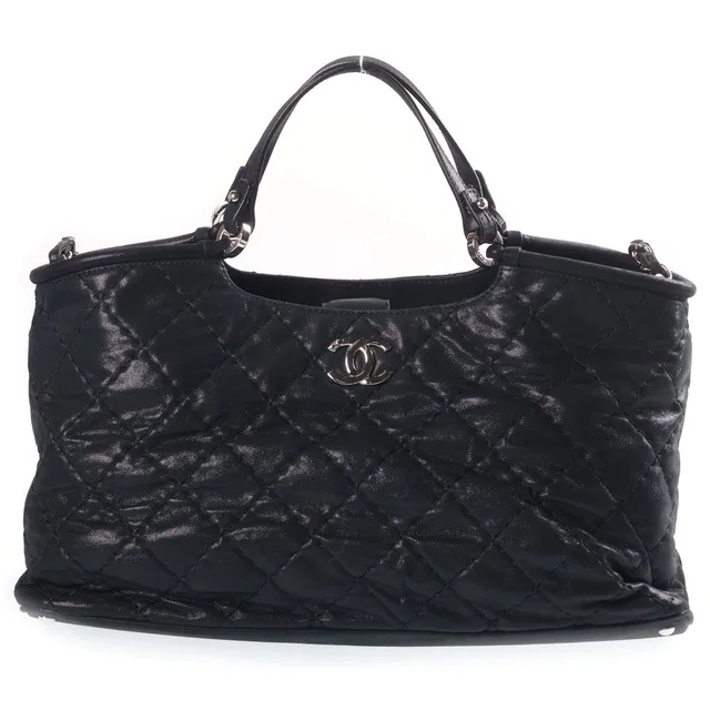 Chanel Wild Stitch Chain Shoulder Bag Black Leather Silver in Black Leather from The Reluxe