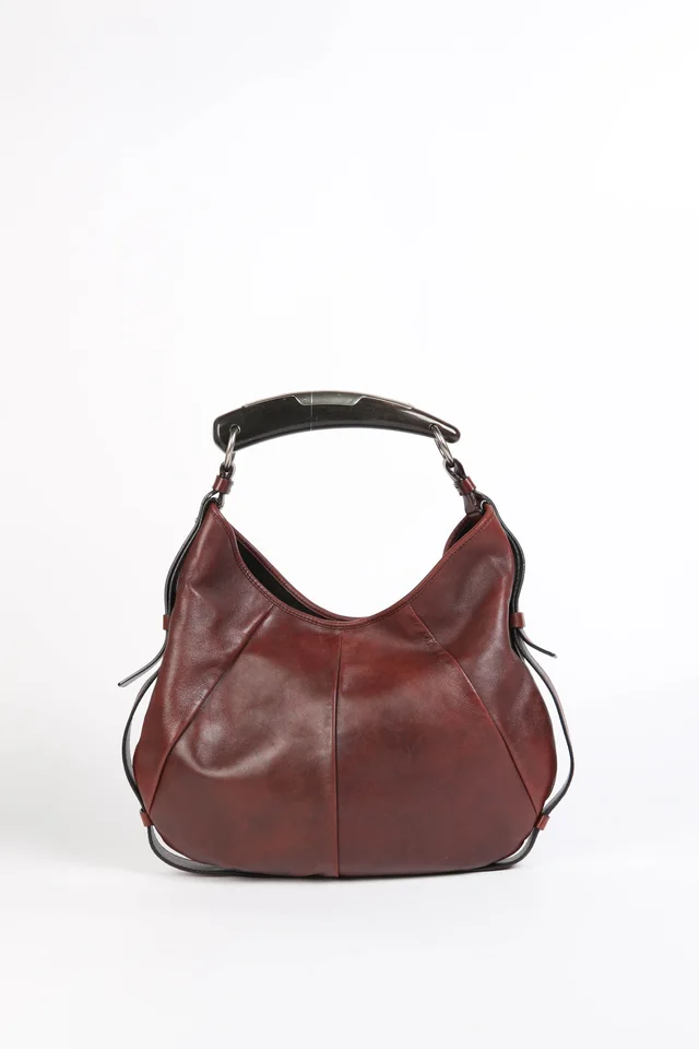 Saint Laurent Vintage Maroon Leather Mombasa Shoulder Bag in Leather from Break Archive