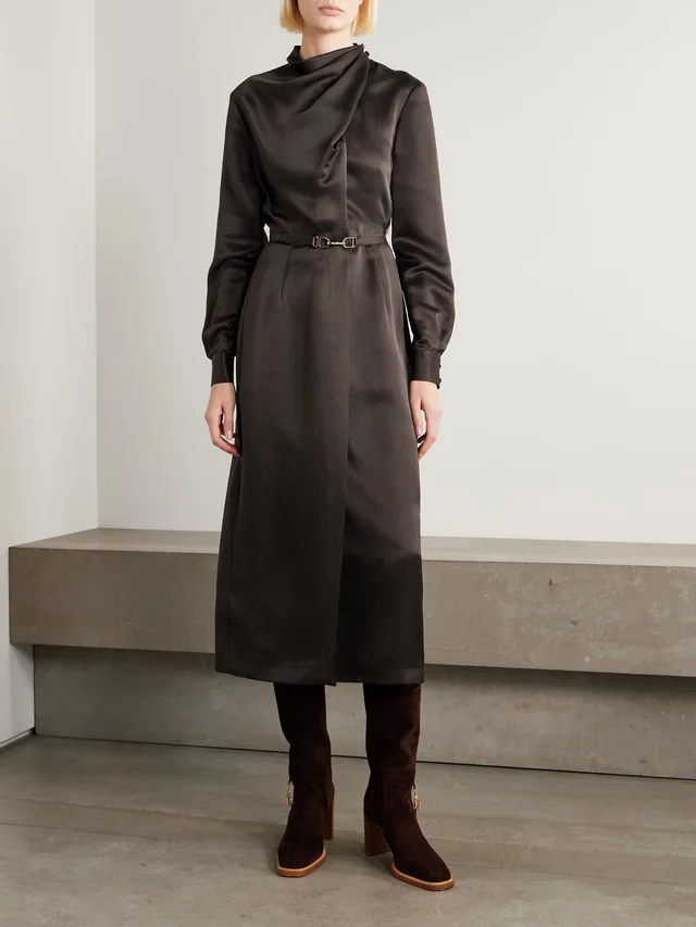GABRIELA HEARST Josef belted draped silk satin-crepe midi dress in Brown, photo 2 of 2 from NET-A-PORTER (Canada)