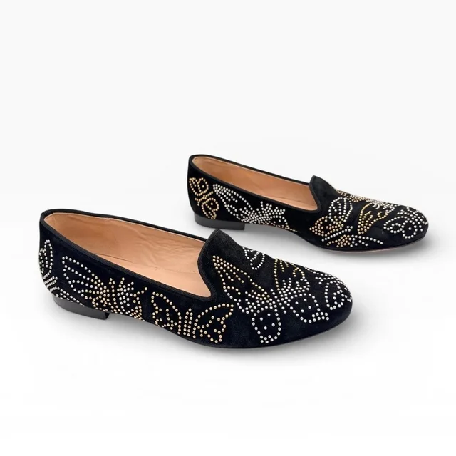 Valentino Garavani Loafers 38 Butterfly Studded Black Suede Loafer Slipper Italy in gold|black Suede from Poshmark