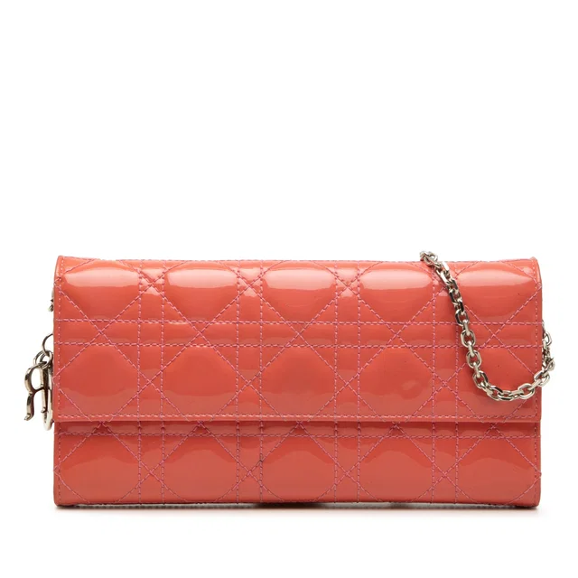 Pink Dior Patent Cannage Lady Dior Wallet On Chain Crossbody Bag in Pink Patent leather from Designer Revival