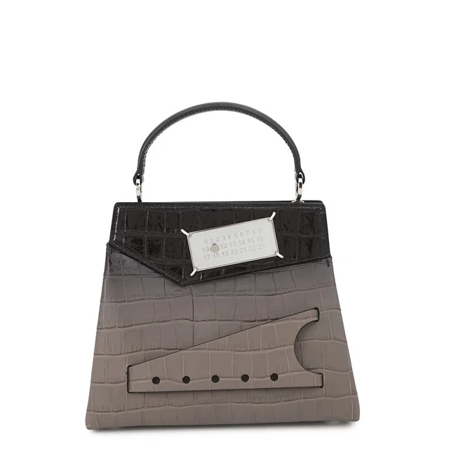 Maison Margiela Snatched 2-Way Handbag Gray/BlackS58WG0168P4517P8013 Embossed Leather Size Small in Grey Leather from GALLERY RARE