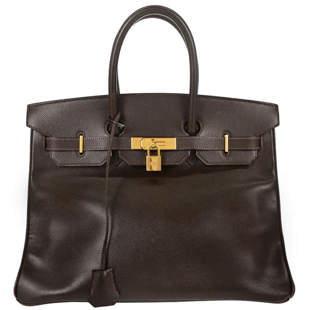 Hermès Chocolat Courchevel Birkin 35 Handbag in Leather from AMORE Vintage Tokyo