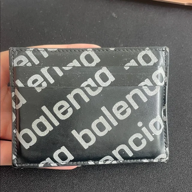 Balenciaga Black And Gray Logo Card Holder in black|white from Poshmark