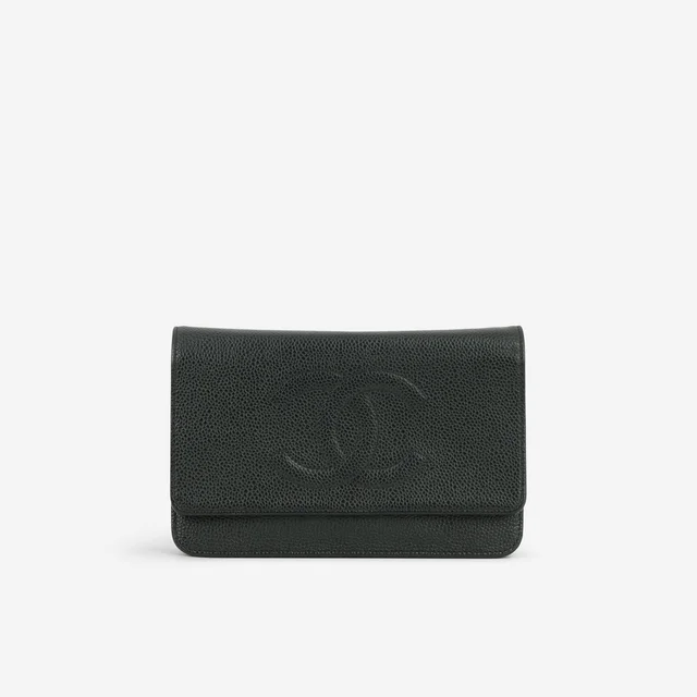 Chanel Vintage Classic Wallet on Chain - Black Caviar | Silver Hardware in Black Caviar from Bagista