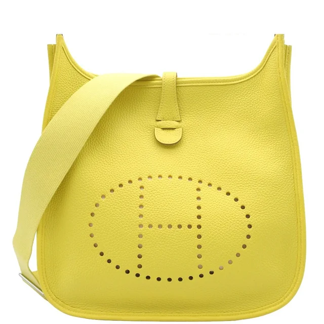Hermès Evelyne 3 PM Lime Silver Taurillon Clemence Shoulder Bag in Silver Clemence leather from The Reluxe