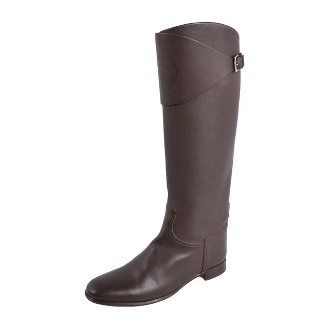 Hermès Boots Long Ex-Libris Heels Leather Brown in Brown Leather from The Reluxe
