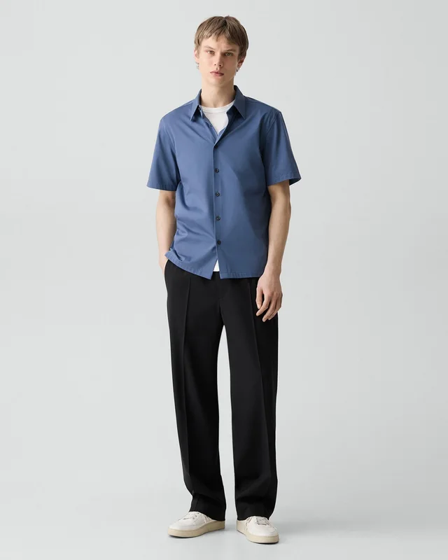 Theory Irving Short-Sleeve Shirt in Structure Knit in BERING 53% Cotton, 47% Polyester, photo 5 of 12 from Theory