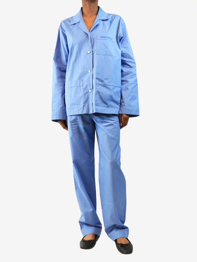 Miu Miu Blue shirt and trousers set - size UK 4 in Blue from Sign of the Times
