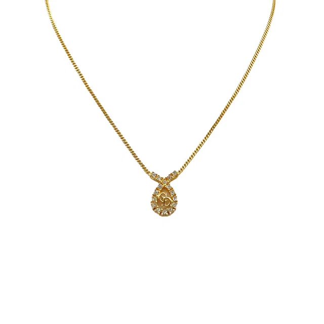 Dior Necklace CD Logo Rhinestone Gold Accessory in Gold from Luxury Promise
