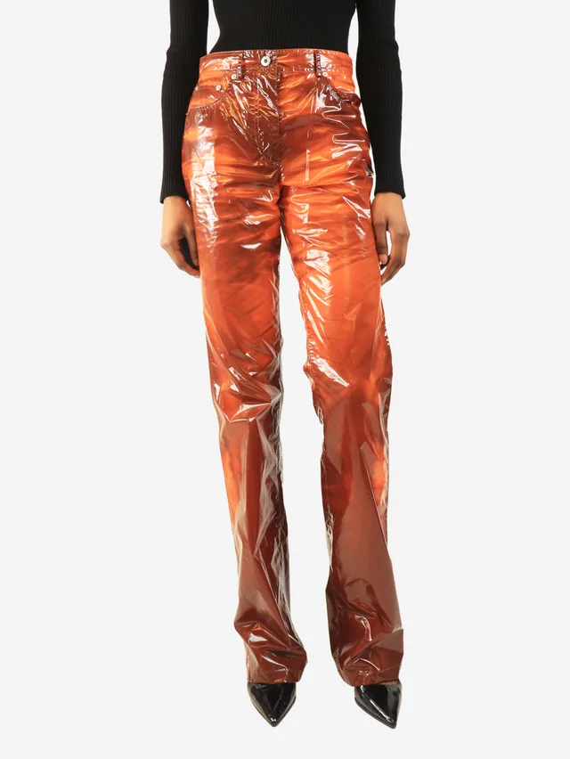 Ferragamo Brown vinyl coated trousers - size UK 6 in Brown from Sign of the Times