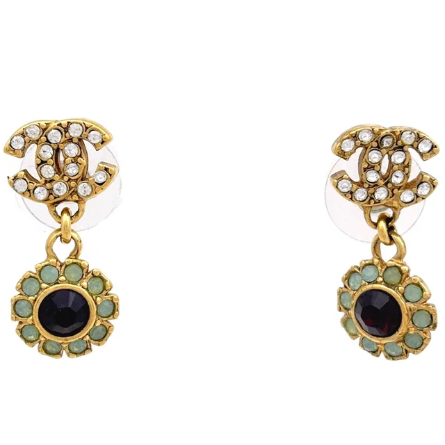 Chanel CC Logo Rhinestone Single Earring Gold Plated in Gold from The Reluxe