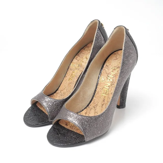 Chanel Pumps c Open Toe Shoes CC Logo Metallic 34 from The Reluxe