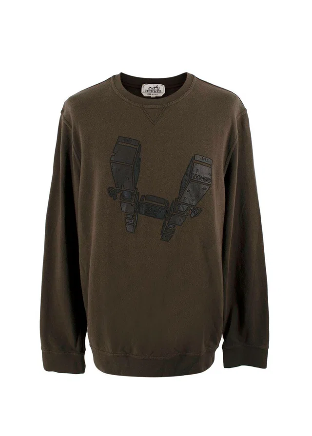 Hermès Brown Crewneck Sweatshirt with Leather Detail in Brown Leather from HEWI