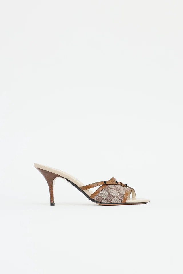 Gucci GG Supreme Open Toe Heel in Canvas from VSP Consignment