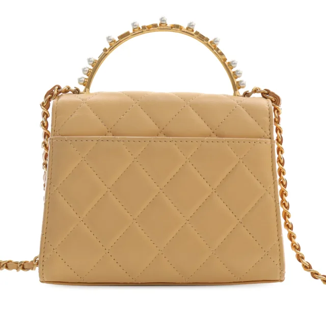 Beige Chanel CC Quilted Lambskin Faux Pearl Top Handle Flap Satchel in Beige Lambskin from Designer Revival, photo 2 of 14