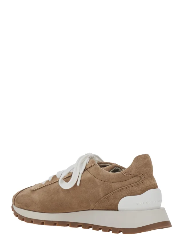 Brunello cucinelli Low Top Sneaker with Monile Detail on the Side and Lettering Logo on the Tongue in Brown Suede for Women in Brown 100% Calf, photo 5 of 8 from Gaudenzi Boutique