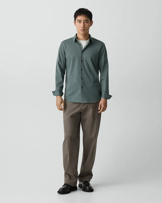 Theory Sylvain Shirt in Structure Knit in LIGHT PINE GROVE 53% Cotton, 47% Polyester, photo 5 of 8 from Theory