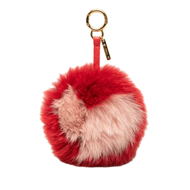 Red Fendi Nappa Shiny Fox Fur Heart Pom Bag Charm Key Chain in Red Nappa leather from Designer Revival