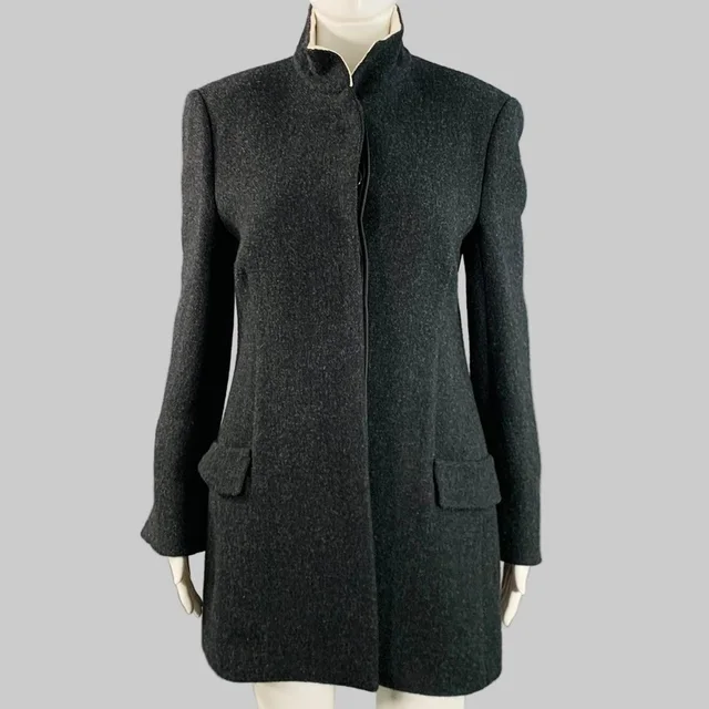 The Row Aimon Black Charcoal Wool Paper Nehru Collar Hidden Buttons Jacket in black Wool from Poshmark