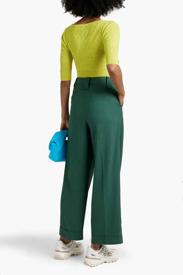 Ganni Woven tapered pants in Forest green, photo 3 of 4 from THE OUTNET