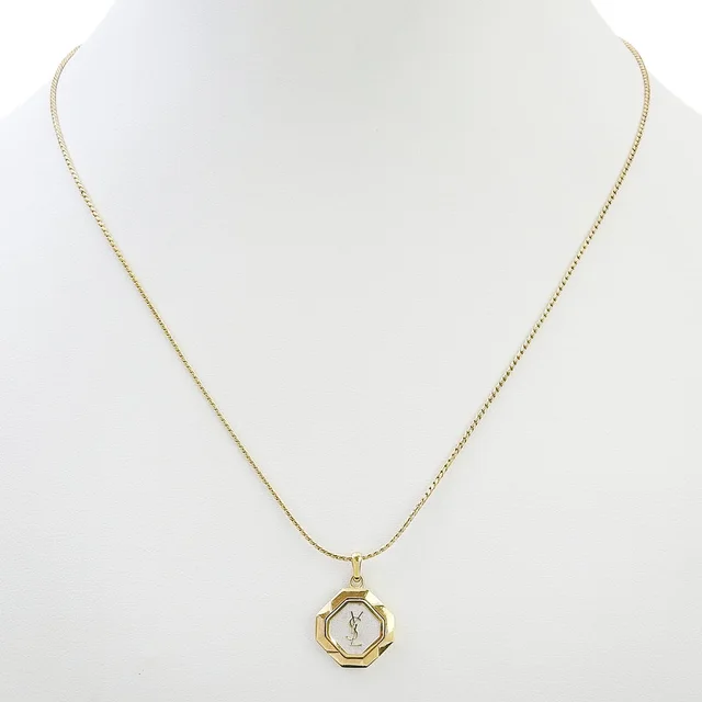 Saint Laurent Octagon Motif Logo Necklace Gold in Gold from VINTAGE QOO TOKYO, photo 3 of 6