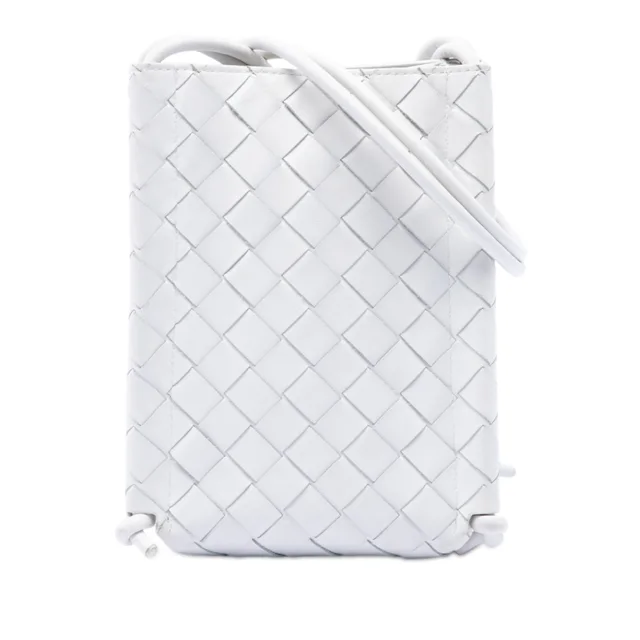 White Bottega Veneta Nappa Intrecciato Phone Holder Crossbody Bag in White Nappa leather from Designer Revival