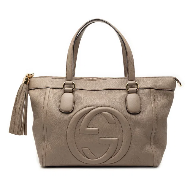 Tan Gucci Small Leather Soho Working Tote in Brown Leather from Designer Revival