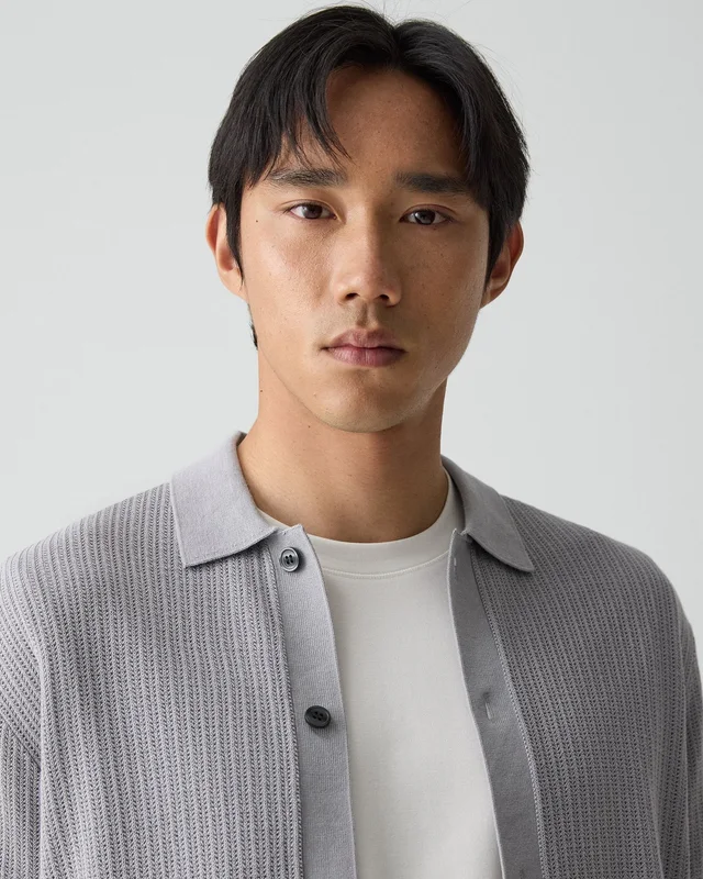 Theory Mesh Button-Up Shirt in Cotton in NEW DARK VAPOR 100% Cotton; Exclusive Of Elastic, photo 4 of 12 from Theory