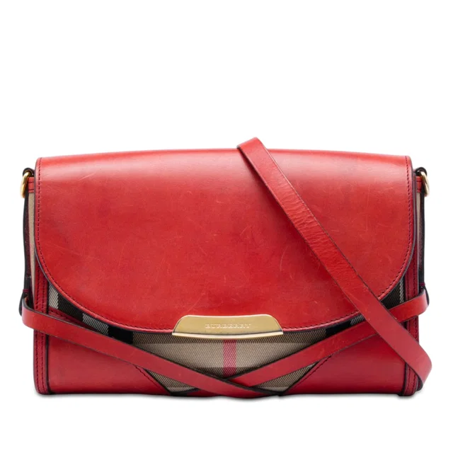 Brown Burberry Leather and House Check Canvas Bridle Abbott Crossbody in Brown Canvas from Designer Revival