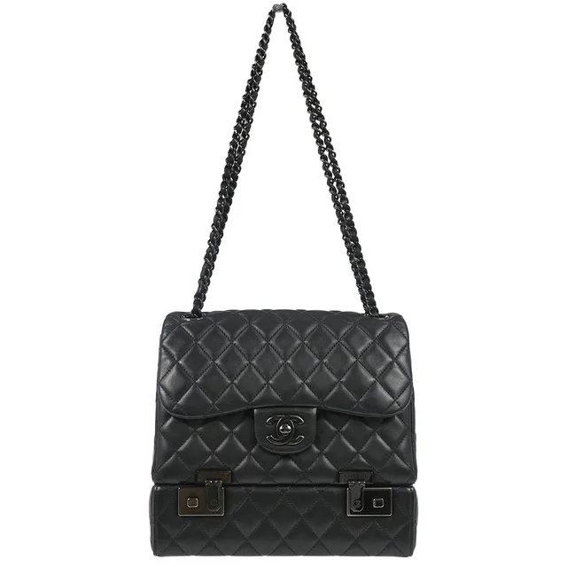 Chanel 2016-2017 Black Lambskin Cockpit Flap Shoulder Bag in Black Lambskin from AMORE Vintage Tokyo