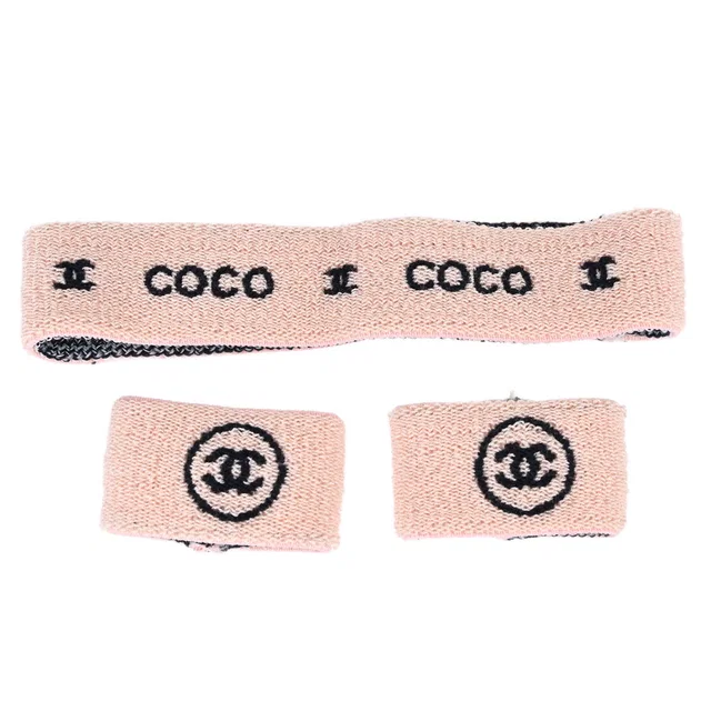 Chanel Light Pink Headband and Wristband Set Accessories in Pink from AMORE Vintage Tokyo