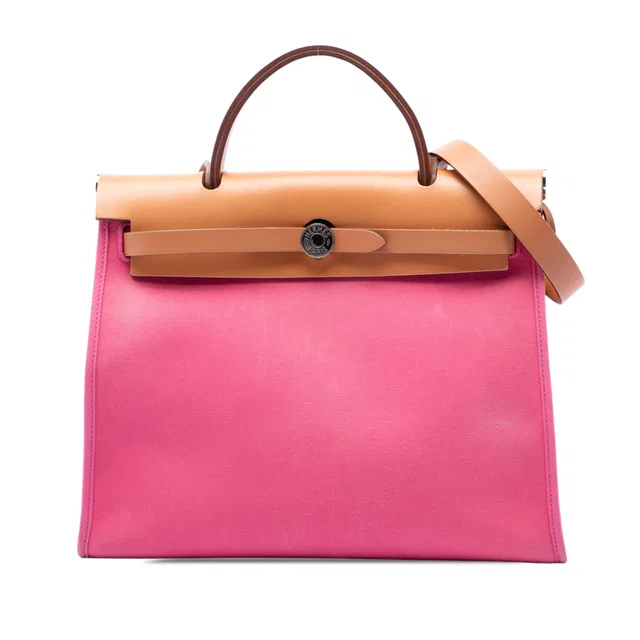 Pink Hermès Toile Herbag Zip 31 Satchel in Pink Canvas from Designer Revival