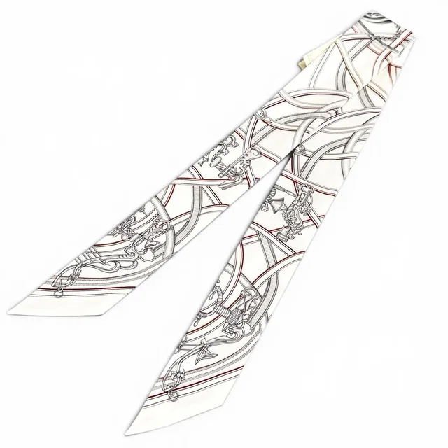 Hermès Twilly Legendary Harness Silk 100% Scarf White Red in White Silk from The Reluxe
