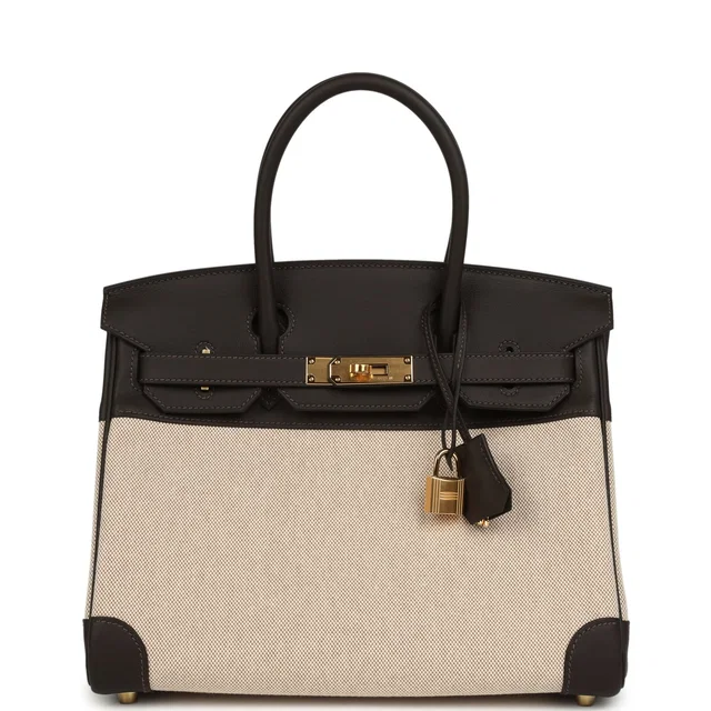 Hermès Birkin 30 Bai Brun, Ecru, Beige Toile H Canvas Swift Gold Hardware in Beige Swift leather from Madison Avenue Couture