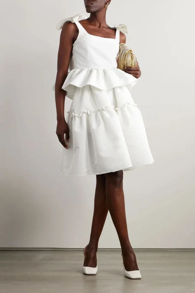 Nina Ricci Bow-Embellished Ruffled Taffeta Peplum Top in White, photo 2 of 4 from THE OUTNET