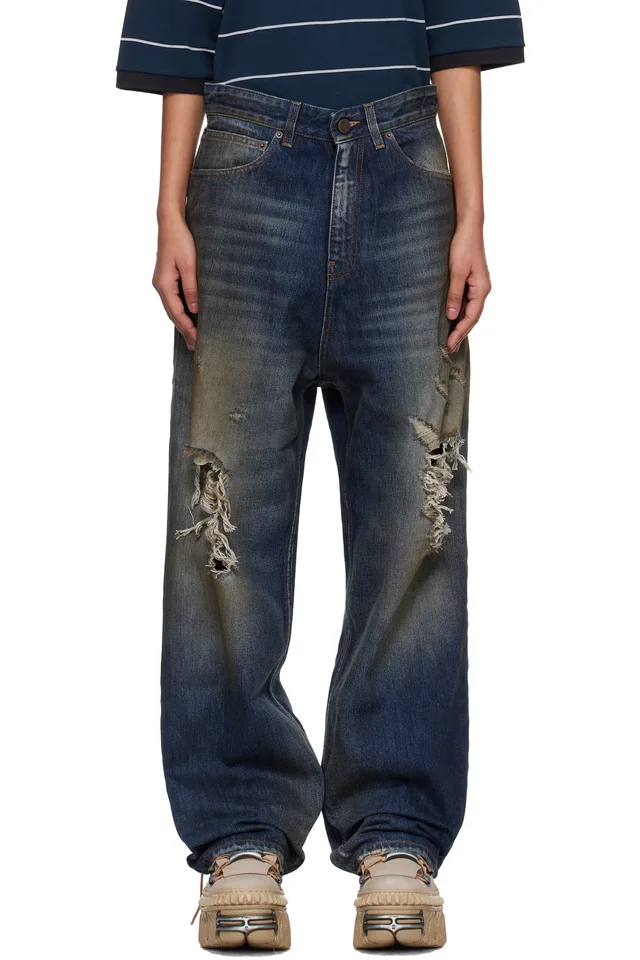 Blue Trashed Jeans, image 1 of 1 from SSENSE