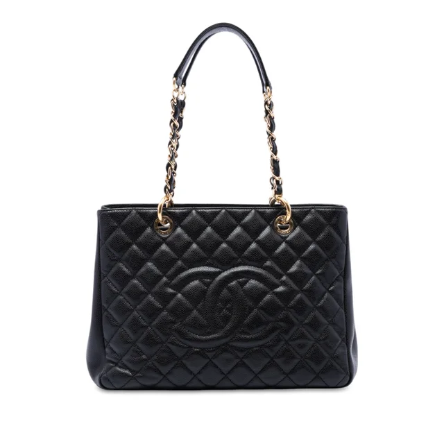 Black Chanel Caviar Grand Shopping Tote in Black Caviar leather from Designer Revival