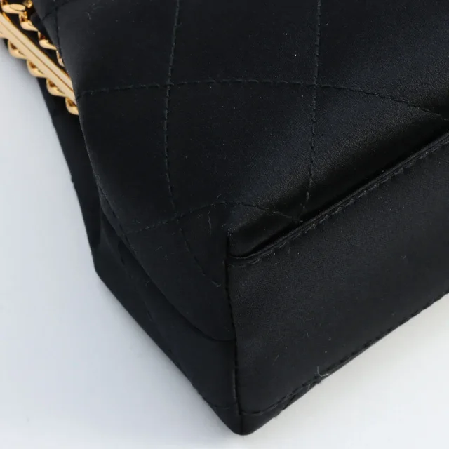 Chanel Circa 1995 Silk Satin CC Mark Kiss-Lock Chain Shoulder Bag, Black in Black Satin from VINTAGE QOO TOKYO, photo 8 of 12