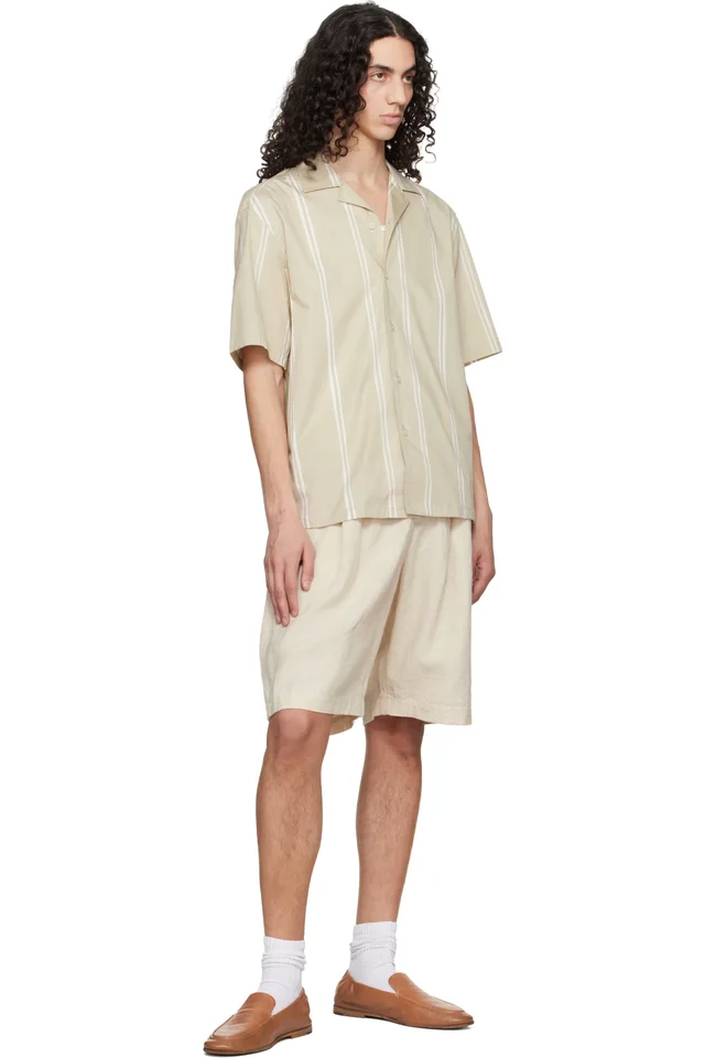 BOSS Beige Striped Relaxed-Fit Stretch Cotton Shirt, photo 4 of 4 from SSENSE