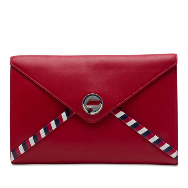 Red Chanel CC Lambskin Airlines Envelope Clutch in Red Lambskin from Designer Revival