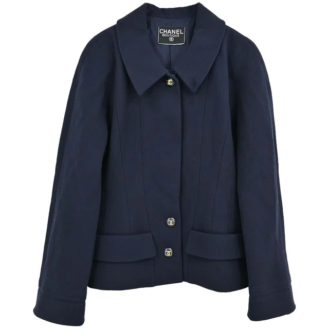 Chanel Single Breasted Jacket Navy in Navy from AMORE Vintage Tokyo